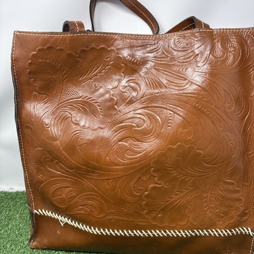 Patricia Nash Toscano Tooled Brown Italian Leather Tote Shoulder Bag Purse EUC - Picture 5 of 24