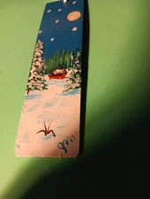 Handpainted Hand Painted  Wood Bookmark With Winternight Scene