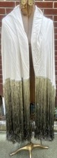 VINTAGE 1920's LIGHT GRAY ROUND PIANO SHAWL W/ LONG OMBRE FRINGES