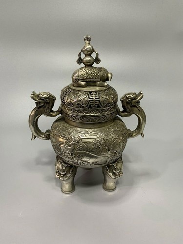 Exquisite Old Chinese tibet silver handmade elephant lid incense burner 5902 - Picture 2 of 8