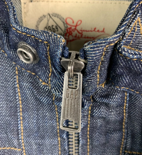 GAP Jacket Blue Denim Stand Collar Zip Pockets Elastic Hem Band Size XS - Picture 10 of 12