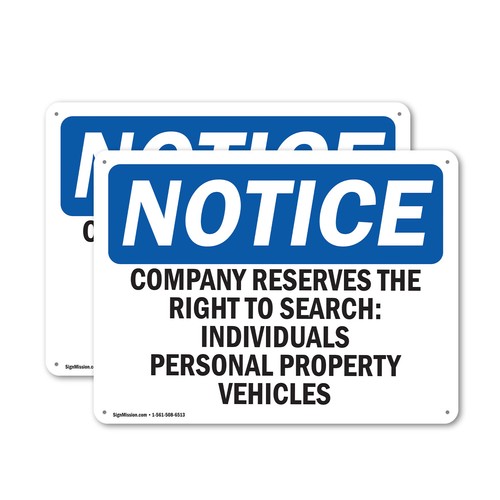 (2 Pack) Company Reserves The Right To Search OSHA Notice Sign Decal Metal - 第 1/21 張圖片