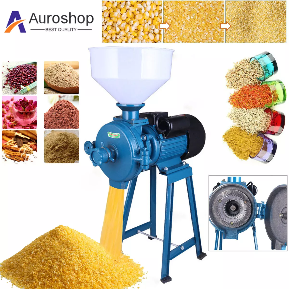 anunciar Tom Audreath Viento Electric Mill Grinding Molino De Maiz Electrico Corn Grinder Machine +  Funnel US | eBay