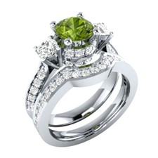 1.6Ct Round Cut Simulated Peridot Engagement Bridal Ring Set 925 Sterling Silver