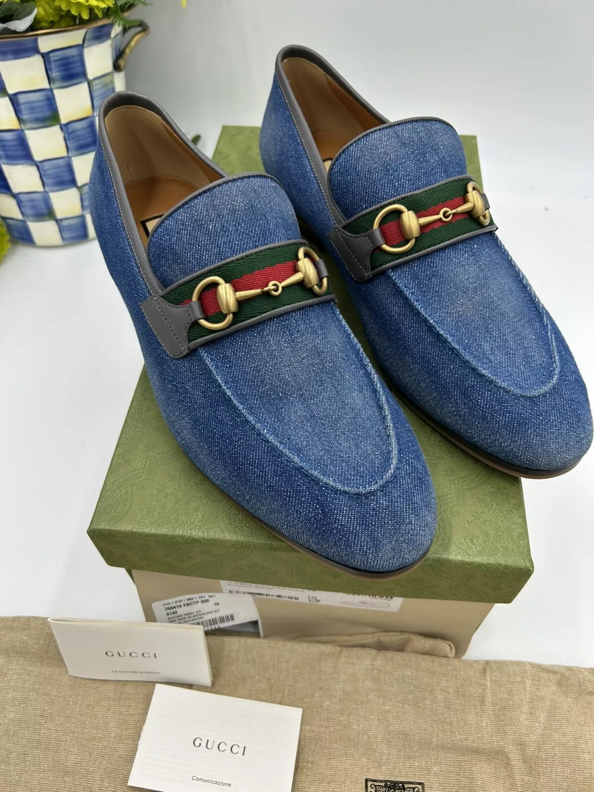 Mocassins homme Gucci mors de cheval en denim taille 10 made in Italy