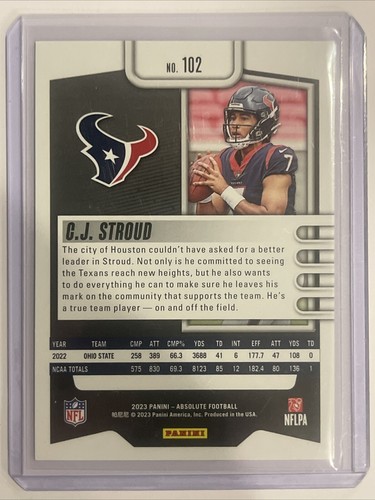 2023 Panini Absolute - Rookies Green #102 C.J. Stroud (RC) - Picture 2 of 2