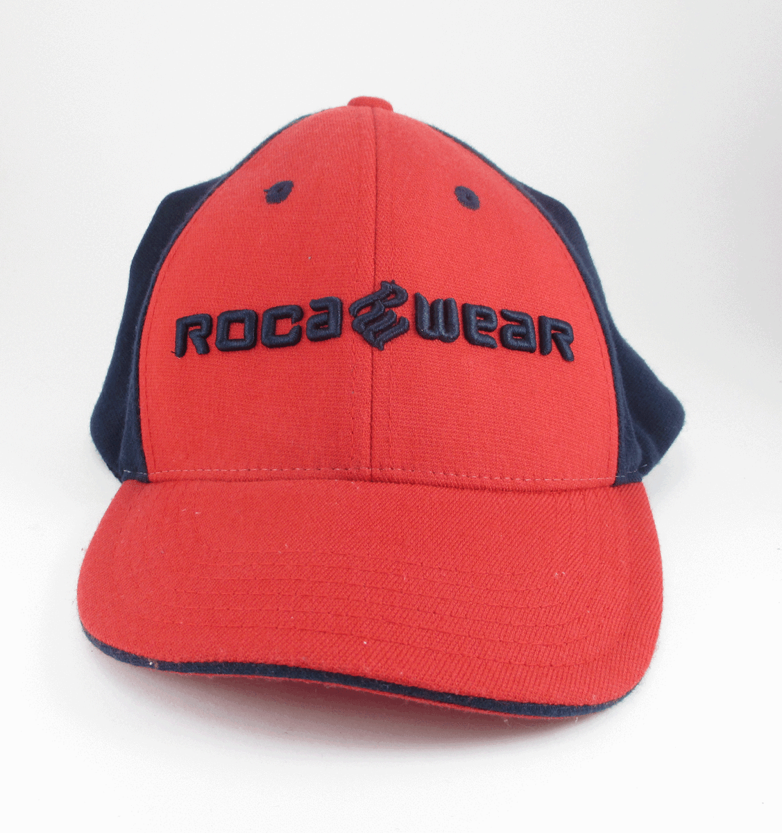 Roca Wear Red Navy Blue Elastic Band Ball Cap Hat One Size eBay