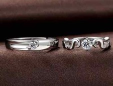 Wedding Couple Band Ring Set 1.0Ct Round Simulated Diamond 14K White Gold Plated
