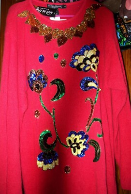 NEW Work In Progress 2X Sequin Red Sweater Dress Gladys Bagley w/ Tags $75.