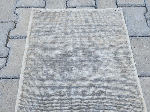 Minimal Turkish Rug, 1.7x3.2 ft, Faded Grey and Cream, Striped Modern Look - Picture 6 of 9