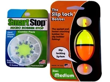 Smart Slip Lock Bobber & Smart Stop Micro Bobber Stop Combo Pack (S,M,L or Mini)