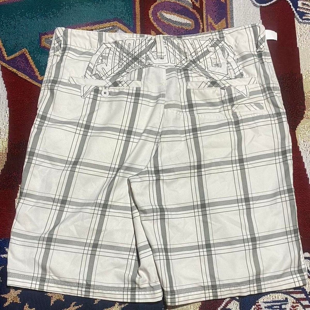 パンツ 00s quicksilver check wide baggy shorts Y2K Embroidered QuickSilver Plaid Shorts Mens 38 Baggy Loose Fit