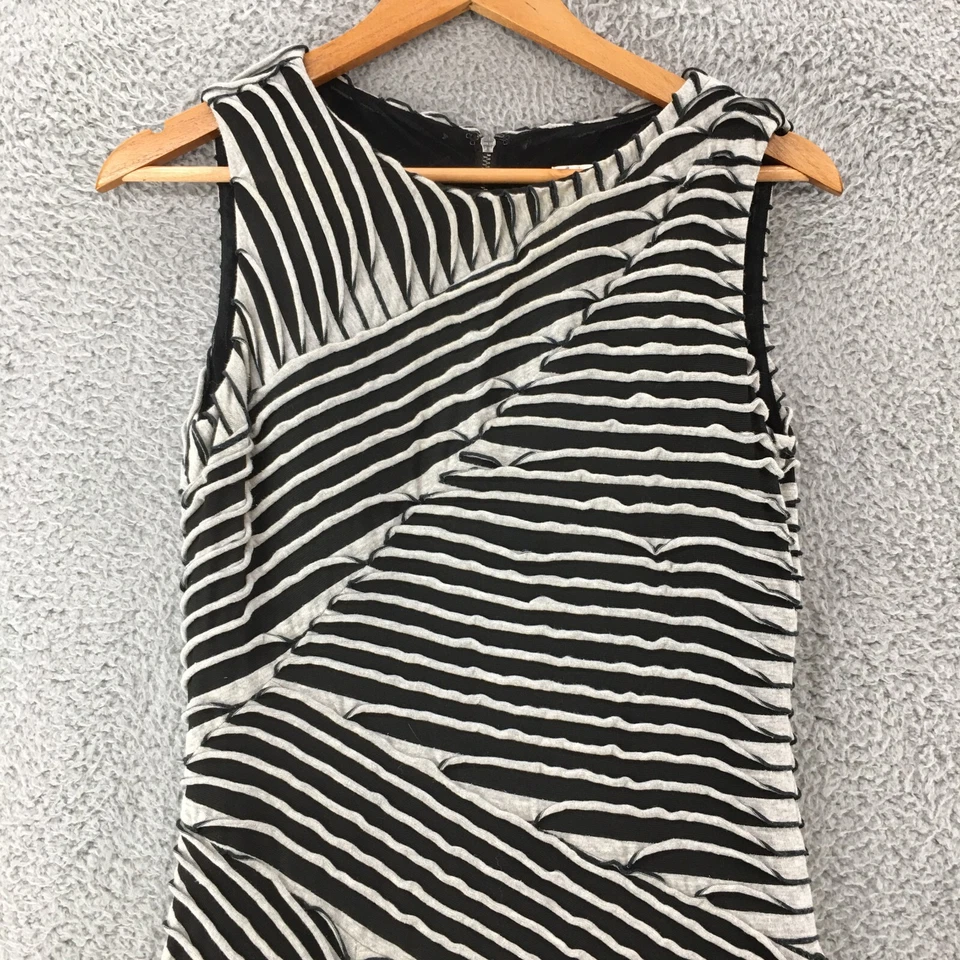 Nicole Miller Midi Sheath Dress Womens M Black Gray Stripe Zip Back Sleeveless - Image 2 of 4