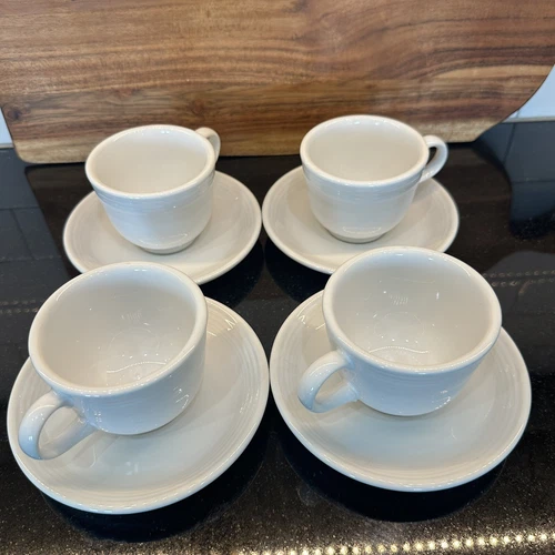 Fiestaware White Coffee Tea Mug Cup Saucer 8 Piece Set Homer Laughlin