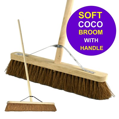 Weiche Besenbürste Coco mit Stiel Hausbürste Boden Hof Garten Laubreinigung 