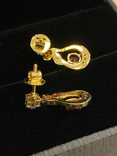 Pave 0.90 Cts Round Brilliant Cut Diamonds Ruby Dangle Earrings In 585 14K Gold - Picture 12 of 12