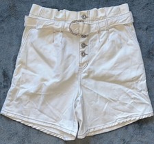 Free People Cindy White Paper Bag High Waist Button Fly Utility Shorts Size 2