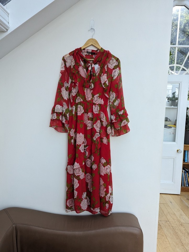 Zara Ruffled Floral Print Midi Dress BNWT Size S Bloggers Favorite eBay