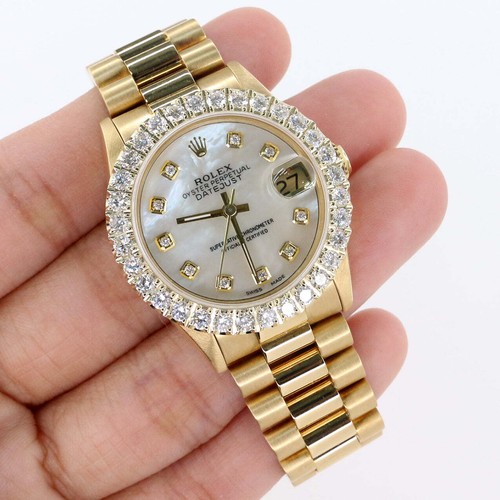 Rolex President Yellow Gold 31mm Watch w/Custom 2.25ct Diamond Bezel/White MOP - Picture 3 of 7
