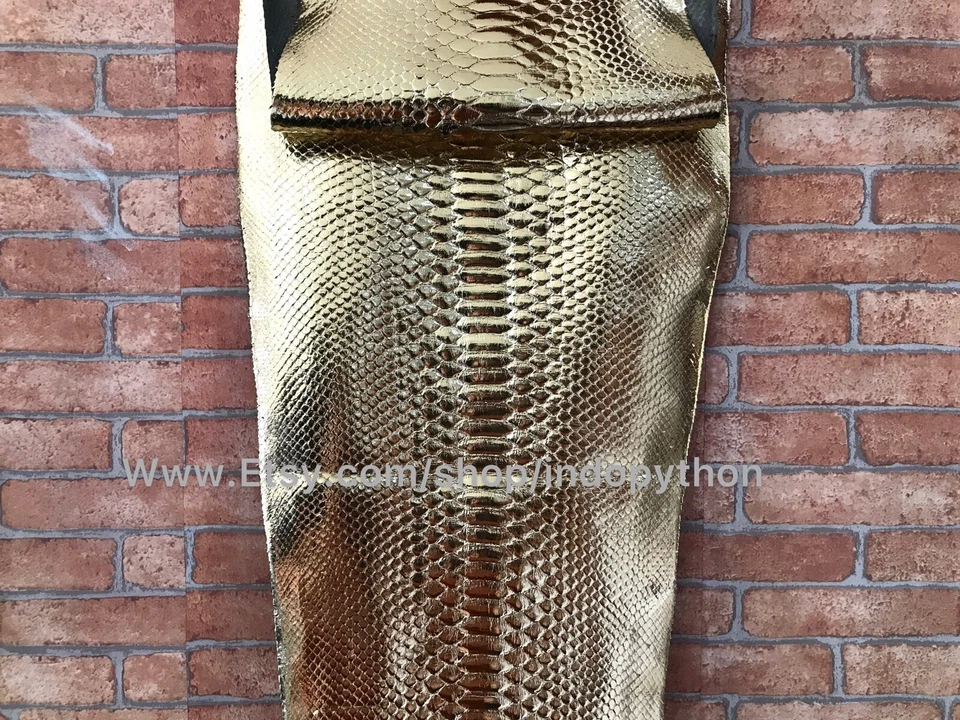 Genuine Python Leather, Exotic Snake Skin, Gold Leather, Gold Skin, Real Leather - Image 4 of 4