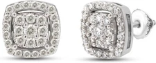 3/5ct Cluster Cushion Frame Stud Earrings  Lab Created Moissanite 10K White Gold