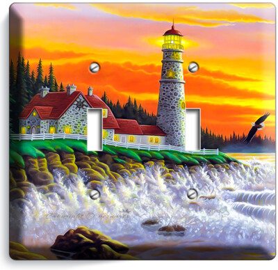 LIGHTHOUSE OCEAN SUNSET SEA SHORE 2 GANG LIGHT SWITCH WALL PLATES ROOM ART DECOR