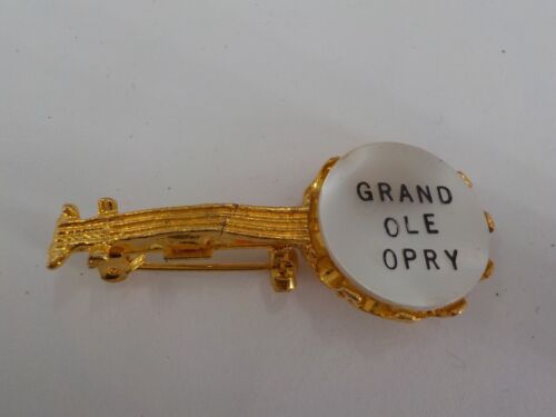 VINTAGE GRAND OLE OPRY LAPEL PIN BANJO MOTHER OF PEARL GOLD TONED BROOCH TN CRCK
