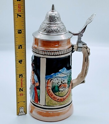 Western Vtg Germany Stonewear Beer Stein Pewter Lid 7in Pre-owned E4