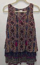 Xhilaration Boho Multicolor Sleeveless Tassel Ruffles Embroidered Dress Women XS