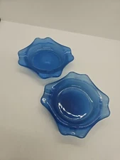 2 Blue Vintage Glass Ashtrays