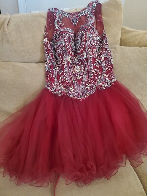 burgundy junior prom dresses Sweet Lace Poofy Short Junior Prom Dress Burgundy Homecoming Graduatio –  Siaoryne main image 0