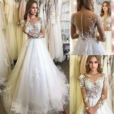 Gorgeous Ball Wedding Dresses Long Sleeves Lace Applique Bridal Gowns Plus Size