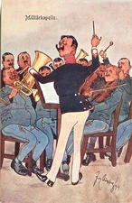 Postcard Musicians Military Band BKW L 953-4 Humor Art