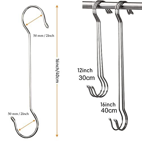 6 Pack Extra Large S Hooks for Hanging Plants / 12 Inch Long Metal 16 Inch - Picture 5 of 6