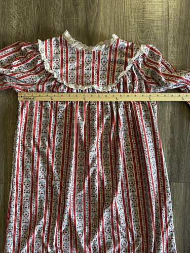 Lanz Of Salzburg Girls Nightgown Flannel Red White Heart Stripe Eyelet Lace XL - Picture 6 of 17