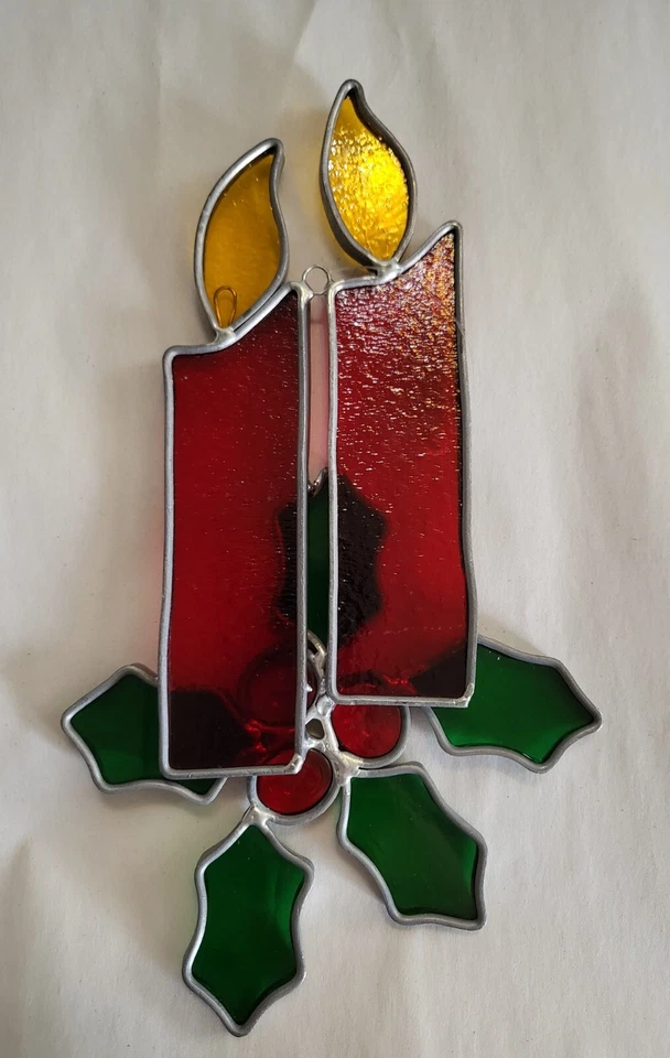 Velas de Navidad vintage vitrales atrapasol decoración acebo vacaciones Foto 4 de 4