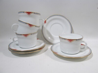 Vtg Richard Ginori Italy Art Deco Orchestra 4 Cups & Saucers