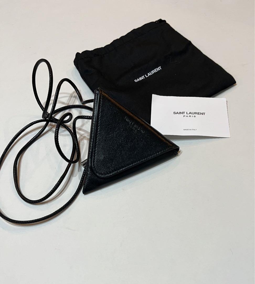 Saint Laurent Coin Necklace Case Triangular Black Leather