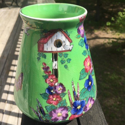 Maling Newcastle-On-Tyne Gilded Dovecote Vase Butterflies Flowers Birdhouse 30's - Picture 4 of 14