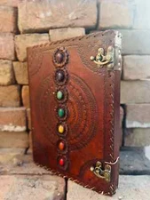 Leather 3 Ring Binder Seven Stone Cover Notebook Office Folder Brown/Black/Tan