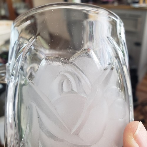 2 MIKASA Rose Pearl 12 oz Crystal Clear Mugs w/Frosted Roses Both Sides Beer - Picture 9 of 18