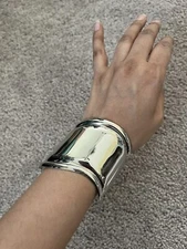 Wide Silver Bracelet Bangle Wedding  Cuff  Metal Costume Statement Armor Bracer
