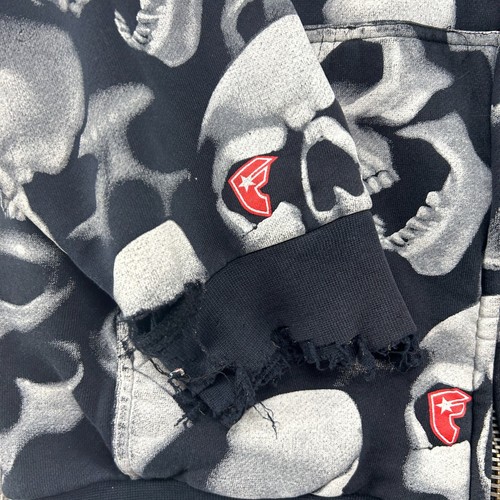 VINTAGE Famous Stars Straps Hoodie Herren Small Skull AOP Full Zip Travis Barker - Bild 2 von 21