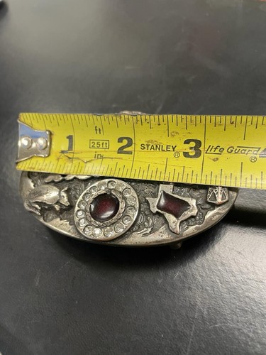 STATE OF TEXAS BELT BUCKLE WITH RED ENAMEL - HEAVY METAL - Picture 3 of 4