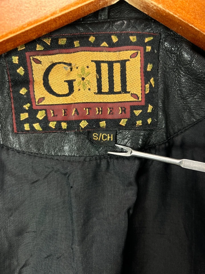 Chaqueta de cuero GIII de colección años 80 para mujer pequeña plumero abrigo de coche chaqueta de cuero negra Foto 4 de 4