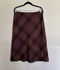 DAKS Women Midi Skirt A-line Purple Plaid Size L Pre-owned