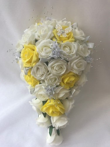 Wedding Flowers Yellow Rose Crystal Bouquet, Bride, Bridesmaid, wand yellow posy - Picture 4 of 31