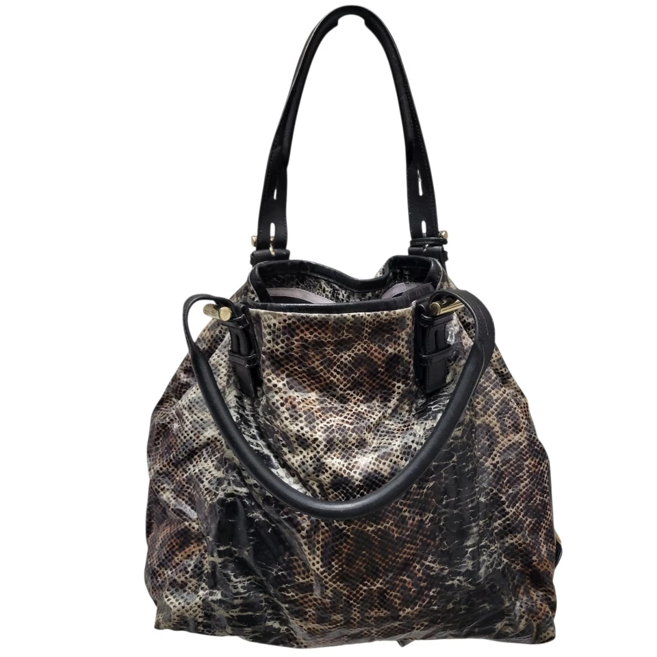 Bolso de hombro grande Jimmy Choo de piel de serpiente negro marrón para mujer. Made in Italy Foto 2 de 4