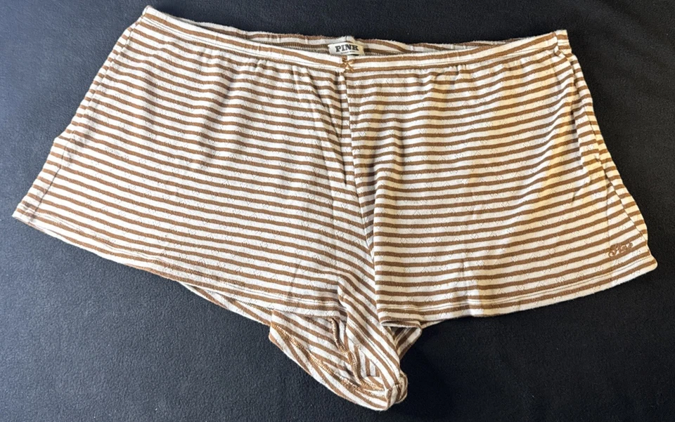 Официальные розовые женские шорты Victoria Secret с коричневыми белыми полосками быстрая доставка - Изображение 2 из 4