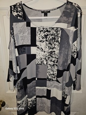 Women's Alfani woman  Abstract  cold shoulder 3/4 sleeve shirt Sz 2X!  Nice ! 